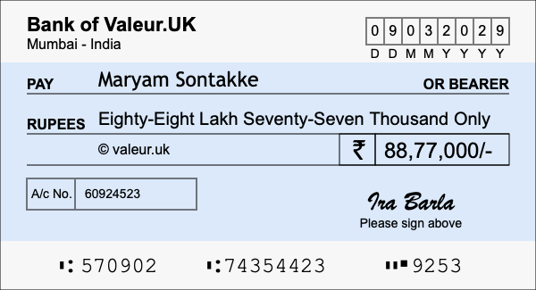 How to write a cheque for 88.77 lakh rupees How to write a cheque for 88.77 lakh rupees