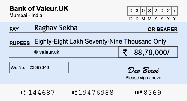 How to write a cheque for 88.79 lakh rupees