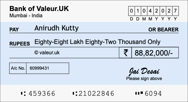 How to write a cheque for 88.82 lakh rupees