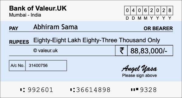 How to write a cheque for 88.83 lakh rupees