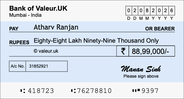 How to write a cheque for 88.99 lakh rupees