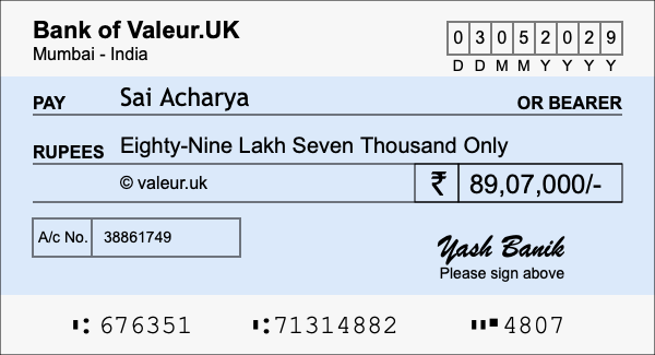How to write a cheque for 89.07 lakh rupees How to write a cheque for 89.07 lakh rupees