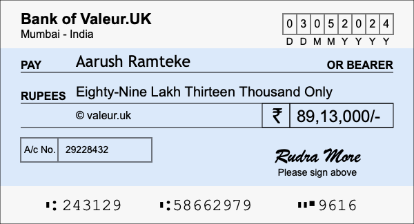How to write a cheque for 89.13 lakh rupees