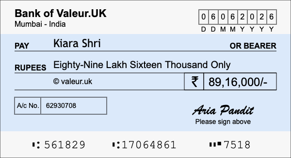 How to write a cheque for 89.16 lakh rupees