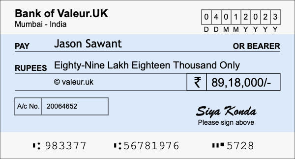 How to write a cheque for 89.18 lakh rupees