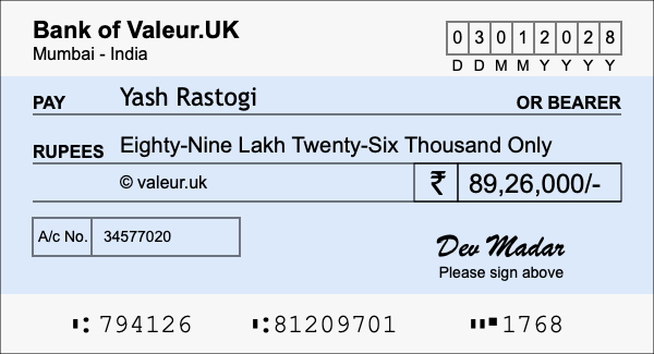 How to write a cheque for 89.26 lakh rupees How to write a cheque for 89.26 lakh rupees