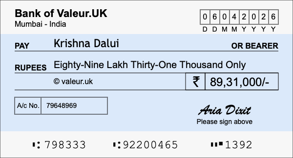 How to write a cheque for 89.31 lakh rupees How to write a cheque for 89.31 lakh rupees