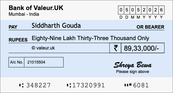 How to write a cheque for 89.33 lakh rupees How to write a cheque for 89.33 lakh rupees