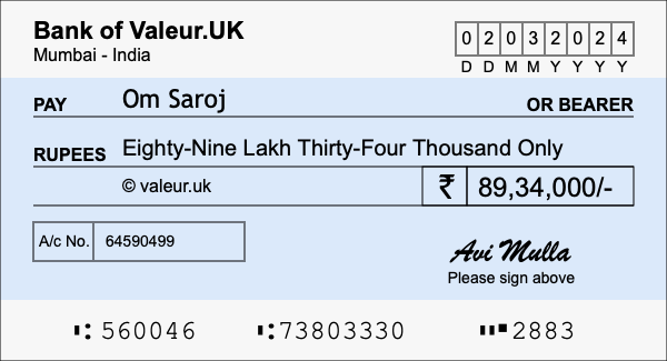 How to write a cheque for 89.34 lakh rupees How to write a cheque for 89.34 lakh rupees
