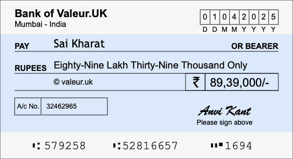 How to write a cheque for 89.39 lakh rupees How to write a cheque for 89.39 lakh rupees