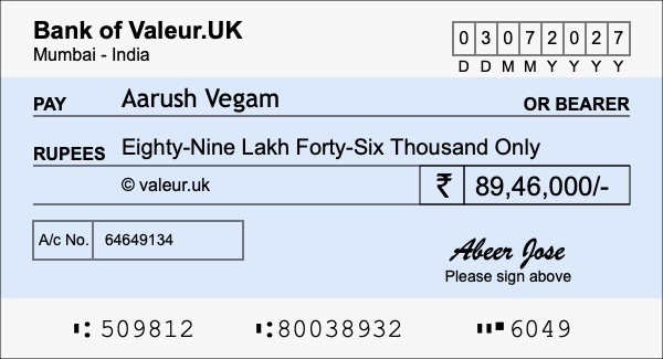 How to write a cheque for 89.46 lakh rupees