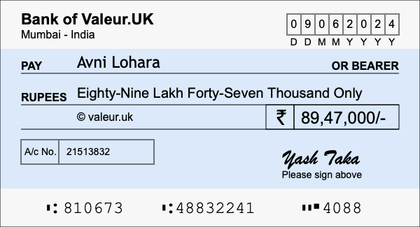 How to write a cheque for 89.47 lakh rupees