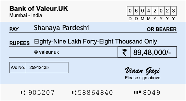 How to write a cheque for 89.48 lakh rupees