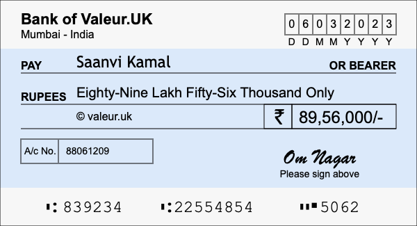 How to write a cheque for 89.56 lakh rupees