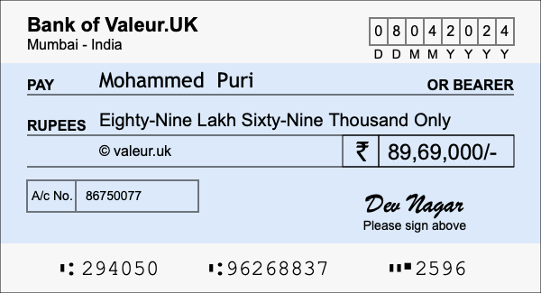 How to write a cheque for 89.69 lakh rupees