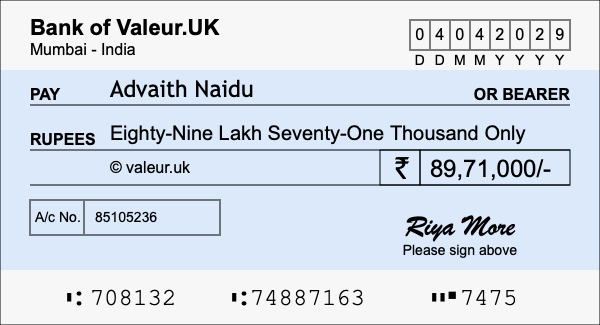 How to write a cheque for 89.71 lakh rupees