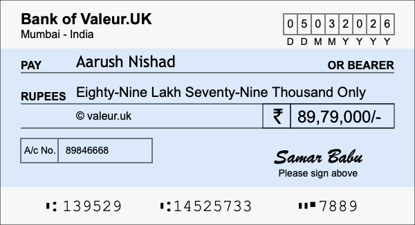 How to write a cheque for 89.79 lakh rupees