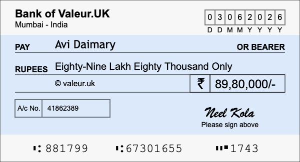 How to write a cheque for 89.8 lakh rupees