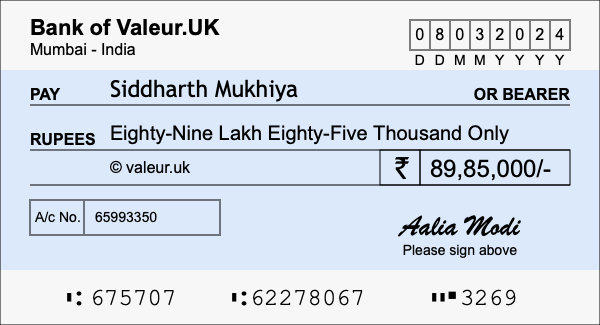 How to write a cheque for 89.85 lakh rupees