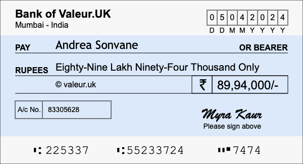 How to write a cheque for 89.94 lakh rupees