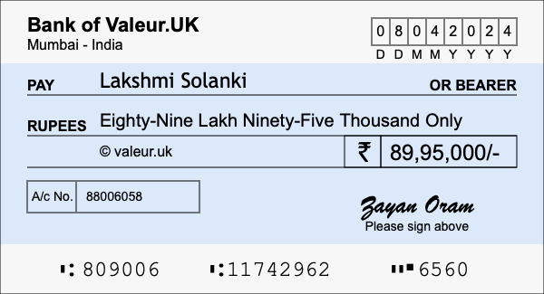 How to write a cheque for 89.95 lakh rupees