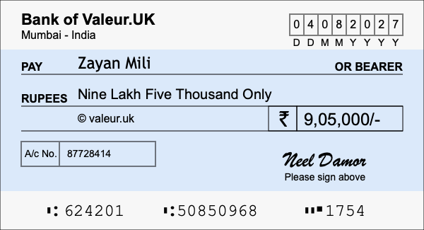 How to write a cheque for 9.05 lakh rupees How to write a cheque for 9.05 lakh rupees