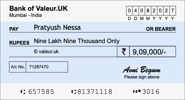How to write a cheque for 9.09 lakh rupees How to write a cheque for 9.09 lakh rupees