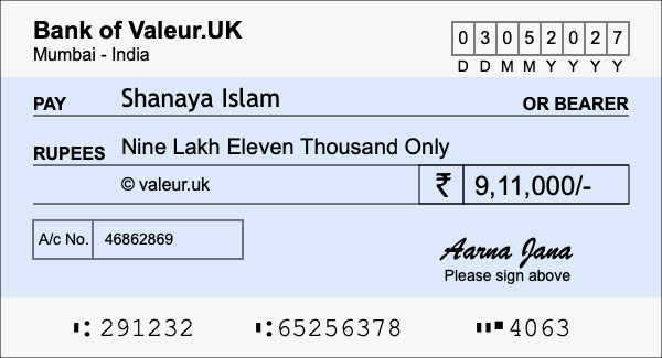 How to write a cheque for 9.11 lakh rupees How to write a cheque for 9.11 lakh rupees