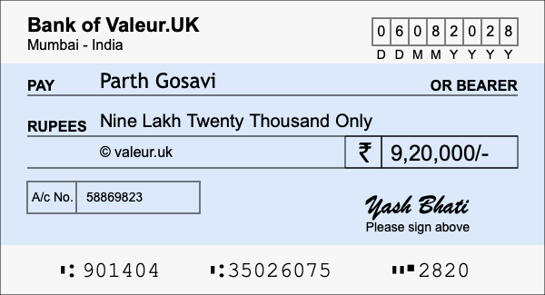 How to write a cheque for 9.2 lakh rupees
