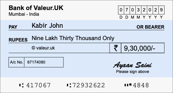 How to write a cheque for 9.3 lakh rupees How to write a cheque for 9.3 lakh rupees