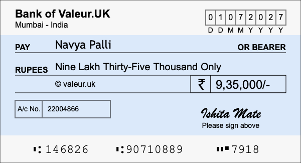 How to write a cheque for 9.35 lakh rupees How to write a cheque for 9.35 lakh rupees