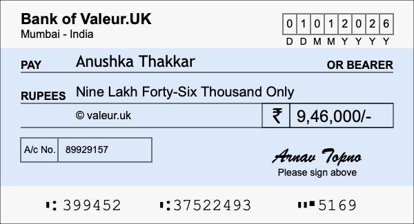 How to write a cheque for 9.46 lakh rupees