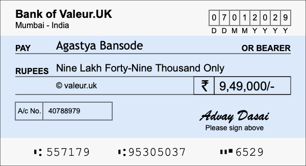 How to write a cheque for 9.49 lakh rupees