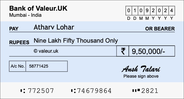 How to write a cheque for 9.5 lakh rupees