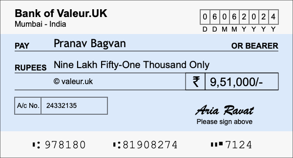 How to write a cheque for 9.51 lakh rupees