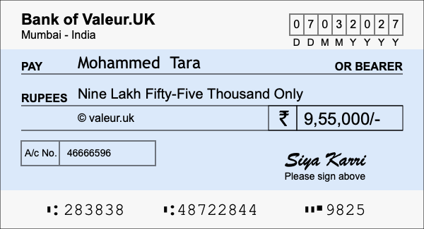 How to write a cheque for 9.55 lakh rupees