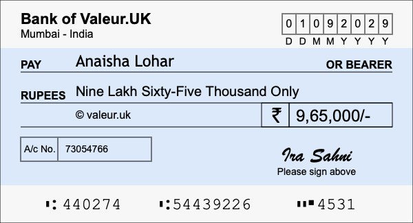 How to write a cheque for 9.65 lakh rupees