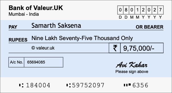 How to write a cheque for 9.75 lakh rupees