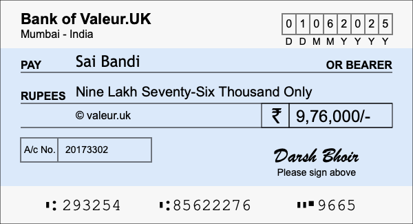 How to write a cheque for 9.76 lakh rupees