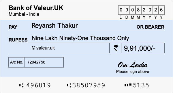 How to write a cheque for 9.91 lakh rupees How to write a cheque for 9.91 lakh rupees