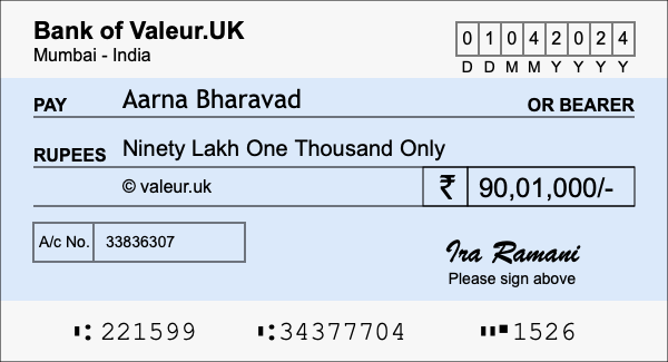 How to write a cheque for 90.01 lakh rupees How to write a cheque for 90.01 lakh rupees