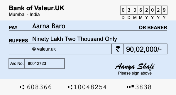 How to write a cheque for 90.02 lakh rupees How to write a cheque for 90.02 lakh rupees