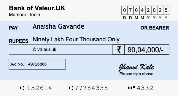 How to write a cheque for 90.04 lakh rupees How to write a cheque for 90.04 lakh rupees