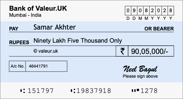 How to write a cheque for 90.05 lakh rupees How to write a cheque for 90.05 lakh rupees