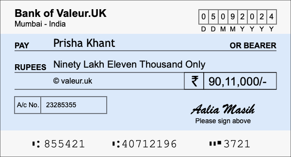 How to write a cheque for 90.11 lakh rupees How to write a cheque for 90.11 lakh rupees