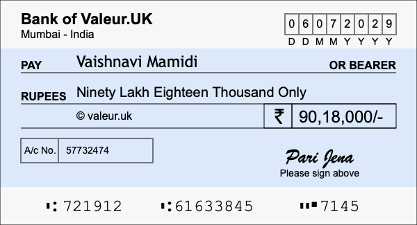 How to write a cheque for 90.18 lakh rupees