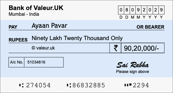 How to write a cheque for 90.2 lakh rupees How to write a cheque for 90.2 lakh rupees
