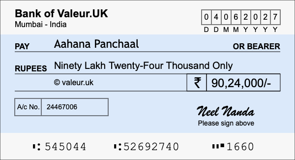 How to write a cheque for 90.24 lakh rupees