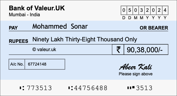 How to write a cheque for 90.38 lakh rupees