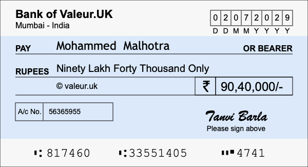 How to write a cheque for 90.4 lakh rupees